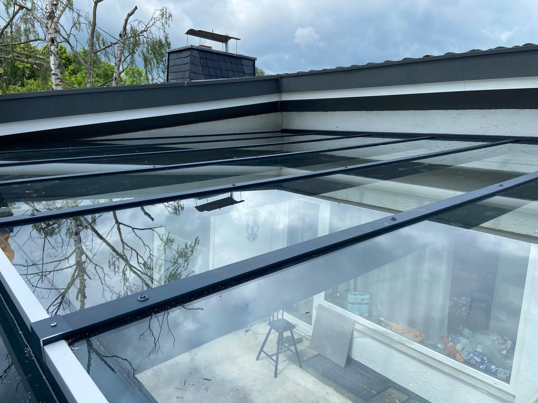 Glas-Terrassenüberdachung – Dachdetail
